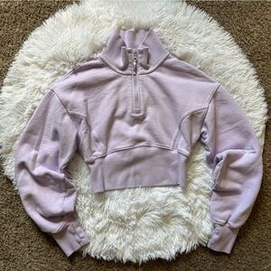 Aerie Offline Pullover Crop Sweatshirt Top Quarter Zip Long Sleeves Purple XS